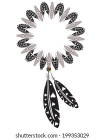 native american indian medicine shield, dream catcher with feathers and hearts