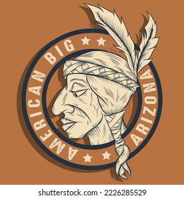 Native American indian patch in motorcycle style. text American big chief arizona.
