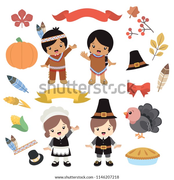 Native American Indian Pilgrim Costume Boy Stock Vector (Royalty Free ...