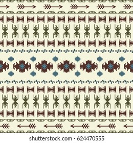 Native American Indian seamless pattern ethnic traditional geometric art with retro vintage design elements and arrows Aztec Inca Navajo tribal style vector illustration background beige green brown