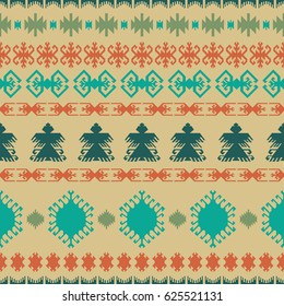 Native American Indian seamless pattern ethnic traditional geometric art with retro vintage design elements and arrows Aztec Inca Navajo tribal style vector illustration background beige green orange