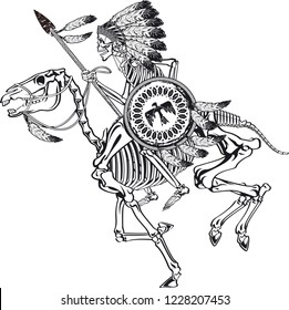 native american indian skeleton on skeleton horse