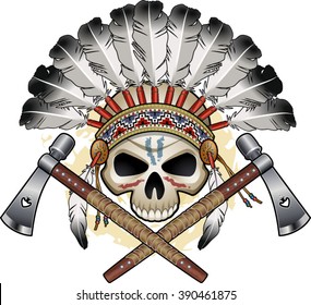 Native American Indian Skull With Crossing Tomahawks
