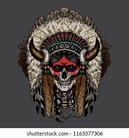 Native American Indian skull face illustration