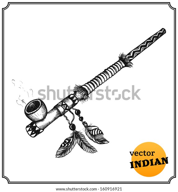 Native American Indian Smoking Pipe Sketch Stock Vector (Royalty Free ...