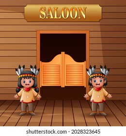 Indianeramerikaner vor dem Eingang des Salons