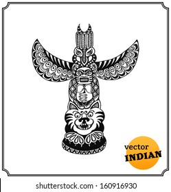 Native American indian statue in a sketch style. Hand-drawn card. Vector illustration.