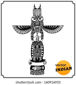 Native American indian statue in a sketch style. Hand-drawn card. Vector illustration.