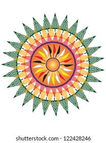 native american indian sun shield design with feather