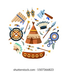 Native American Indian Symbols of Round Shape Pattern Vector Illustration