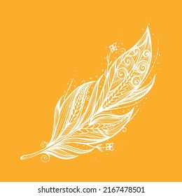 Native American Indian talisman. Vector tribal feathers on orange background