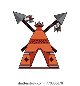 native american indian teepee home with crossed spears