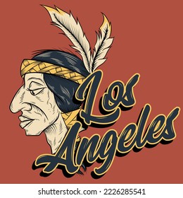 Native American indian with text, Los angeles, Fashion style, and background spring summer.
