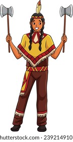 Native American Indian with a Tomahawk Clipart 