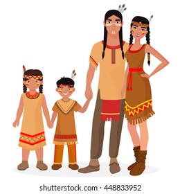 Native American Indian Traditional Family. American Indian Man And Woman. American Indian Boy And Girl Kids. Apache People