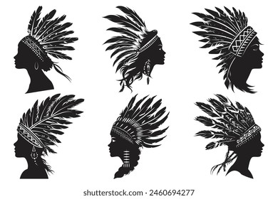 Native American Indian Tribal Chief Feather Hat, Hand Drawn Native American Indian Headdress, American tribal chief headdress feathers.
