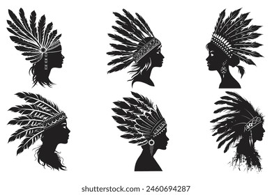 Native American Indian Tribal Chief Feather Hat, Hand Drawn Native American Indian Headdress, American tribal chief headdress feathers.