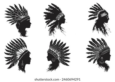 Native American Indian Tribal Chief Feather Hat, Hand Drawn Native American Indian Headdress, American tribal chief headdress feathers.
