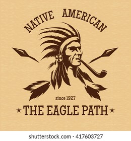 Native american indian vintage print for t-shirt. Tribal graphic style vector