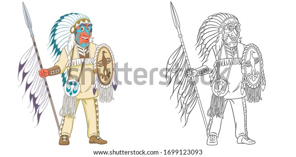 Native American Indian Warrior Coloring Page Stock Vector (Royalty Free) 1699123093 | Shutterstock
