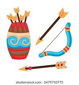 Native American Indian Weapon Classic Tools Cartoon Illustration Vektorgrafik Clipart Aufkleber