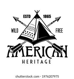 Native american indians, apache tribe vector vintage emblem, label, badge or logo in monochrome style isolated on white background