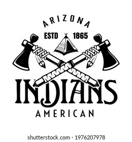Native american indians vector vintage emblem, label, badge or logo in monochrome style isolated on white background