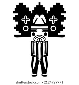 Native American Kachina doll of Pueblo Indians. Black and white silhouette. Ethnic religious symbol.
