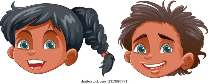 Native American Kids in Cartoon Style illustration