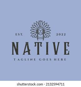 Native American Line Art Logo Vector Symbol Illustration Design