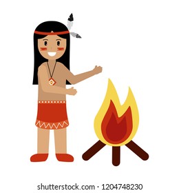 Native American Man Character Bonfire Stock Vector (Royalty Free ...