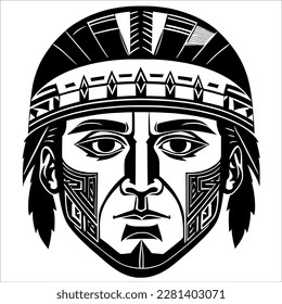 Native American Man in a Helmet, Ready for Battle - Brave and Proud. 
