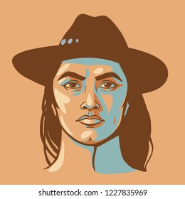 Native american man with long hair. Vector hand drawn illustration