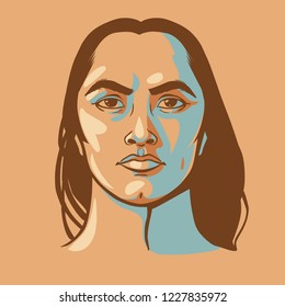 Native american man with long hair. Vector hand drawn illustration