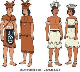 Native American man and woman in national costume. Vector illustration.