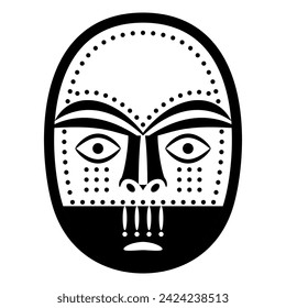 Máscara de indios esquimales o inuit. Diseño étnico indígena. Silueta en blanco y negro.