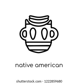 native american mask icon. Trendy modern flat linear vector native american mask icon on white background from thin line American Indigenous Signals collection, outline vector illustration