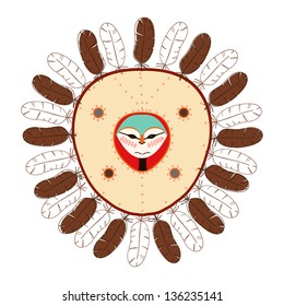 Native American mask "Man from the moon" Vector illustration isolated on white background.