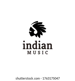 Native American music logo design, Indians illustration.