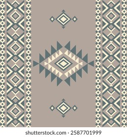 Native American. Navajo. Aztec seamless pattern. Tribal Aztec vector illustration or Aztec geometric pattern in green and brown. Idea for carpet, curtains, textiles, and wallpaper.
