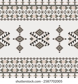 Native American. Navajo. Aztec seamless pattern. Tribal Aztec vector texture or Aztec geometric style in green, brown, and grey. Idea for carpet, curtains, textiles, and wallpaper.