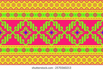 Native American Navajo Colorful Ethnic Pixel Art Pattern. Southwestern ethnic Navajo pattern. Geometric Native Navajo Indian tribal. Design for clothing, fabric, rug, carpet, woven and decoration.