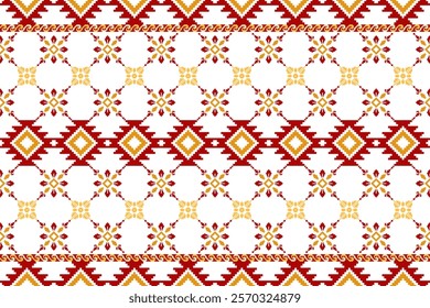 Native American Navajo Ethnic Floral Pixel Art Pattern. Native American Indian rugs ethnic design, Southwestern native seamless pattern. Design for clothing, fabric, rug, carpet, woven and decoration.