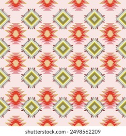 Native American Navajo fabric patterns applied to modern art in pink and gold tones.