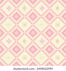 Native American Navajo fabric patterns applied to modern art. Pastel tones of pink and yellow