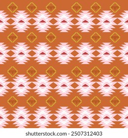  Native American Navajo fabric patterns are applied to many art forms. 
Brown and orange tones.