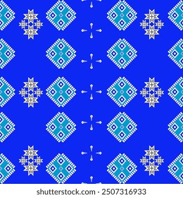  Native American Navajo fabric patterns are applied to many art forms. Blue tone, sleek pattern, eye-catching.