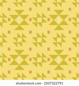  Native American Navajo fabric patterns are applied to many art forms. Yellow tone, interspersed with small, contrasting colors.