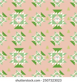  Native American Navajo fabric patterns are applied to many art forms. Pink and green tones Alternate and add distinctive patterns.