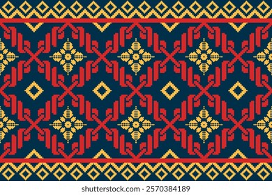 Native American Navajo Geometric Ethnic Chain Pixel Art Pattern. Southwestern ethnic Navajo pattern. Geometric Navajo Indian tribal. Design for clothing, fabric, rug, carpet, woven and decoration.